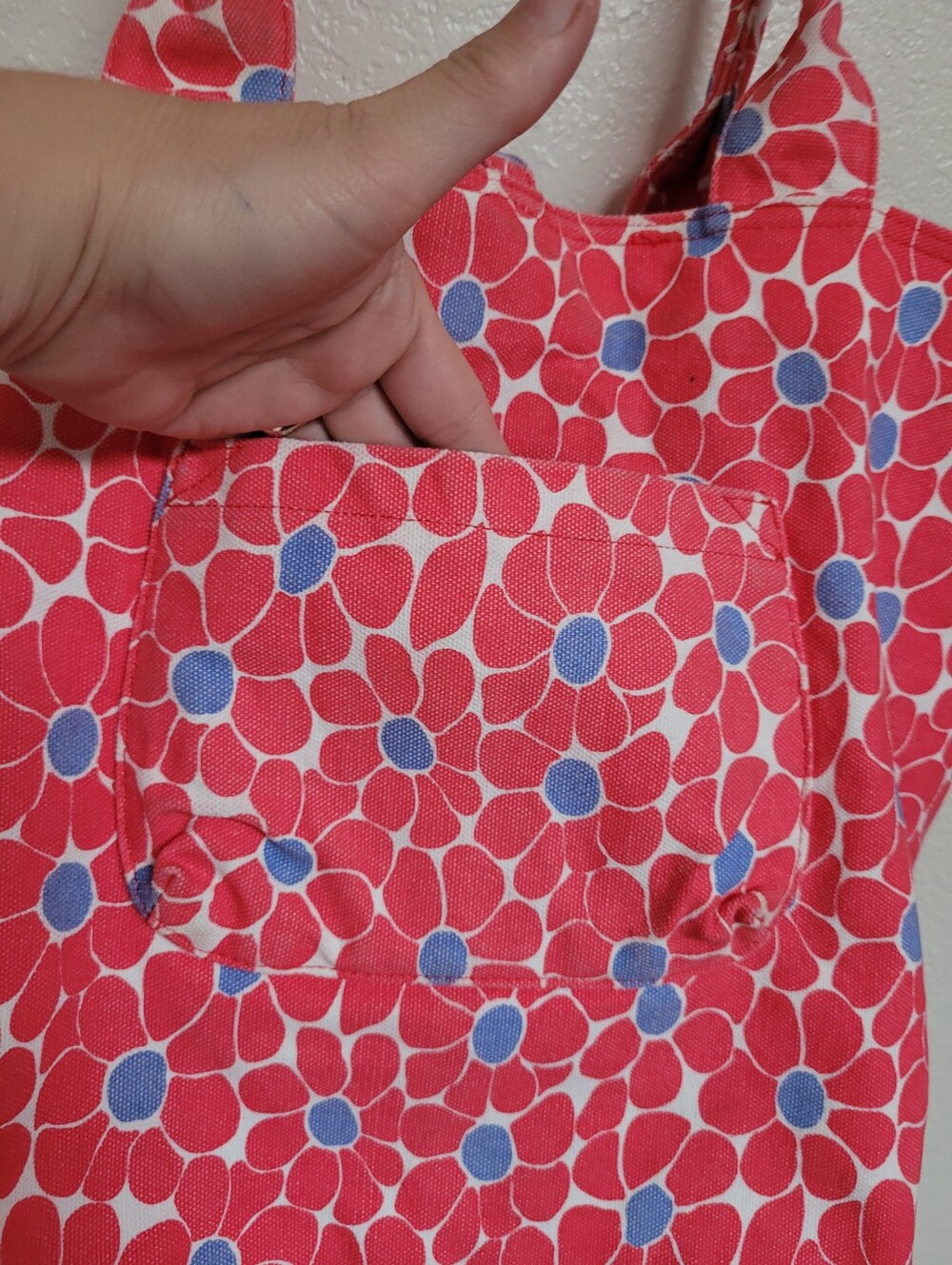 Boden Floral Canvas Tote Bag in Red with Blue Accents - Picture 3 of 8
